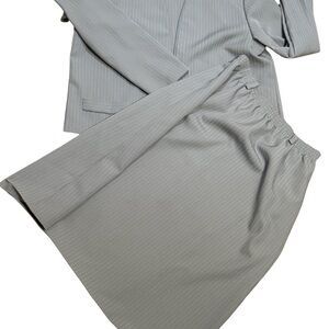Vintage Ermané Gray Pinstripe Skirt Suit Set Size 16 Power Dressing 80s AS-IS